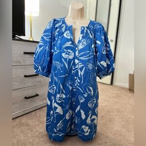 Oliphant blue and white puff sleeve dress